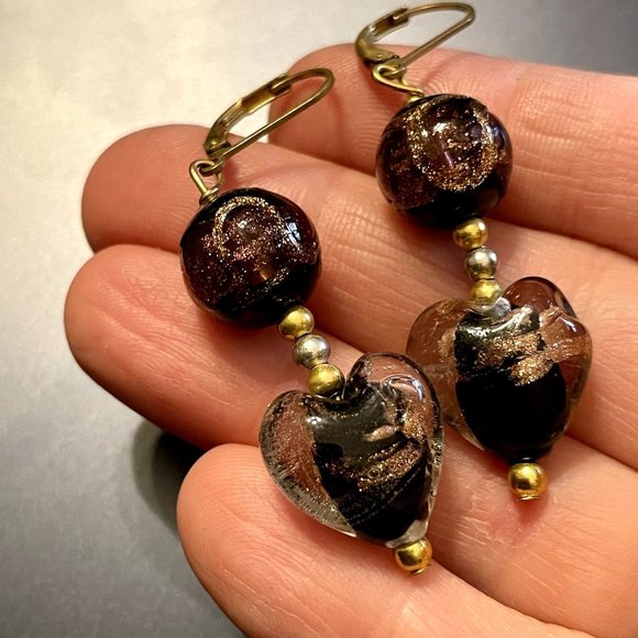 4 for $20 Sale Sparkly Copper & Black Art Glass Bead Earrings - Picture 4 of 5